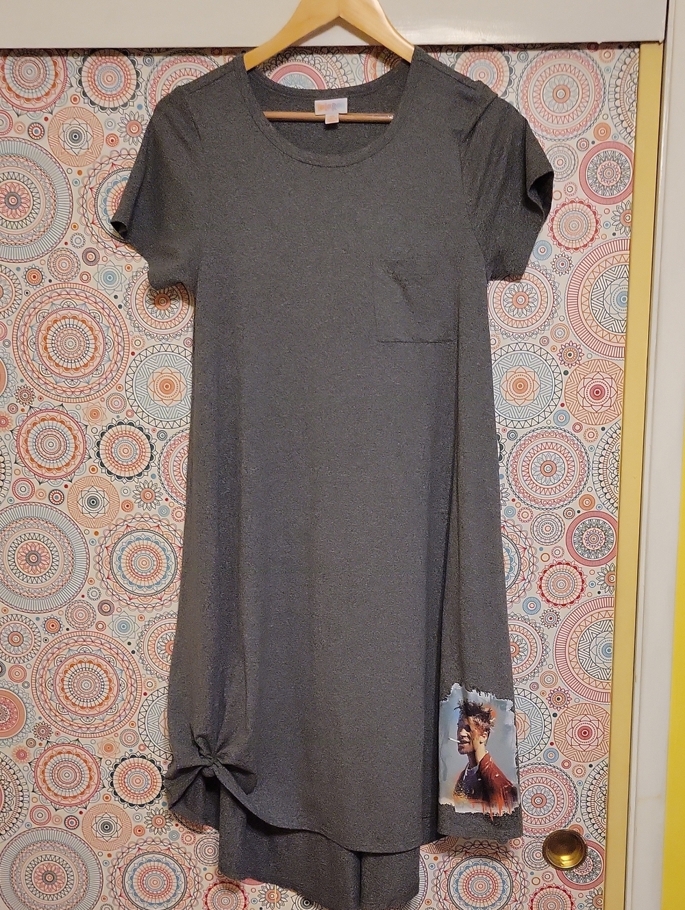 LuLaRoe Gray Short Sleeve Midi Dress with Side Knot And Fight Club Print